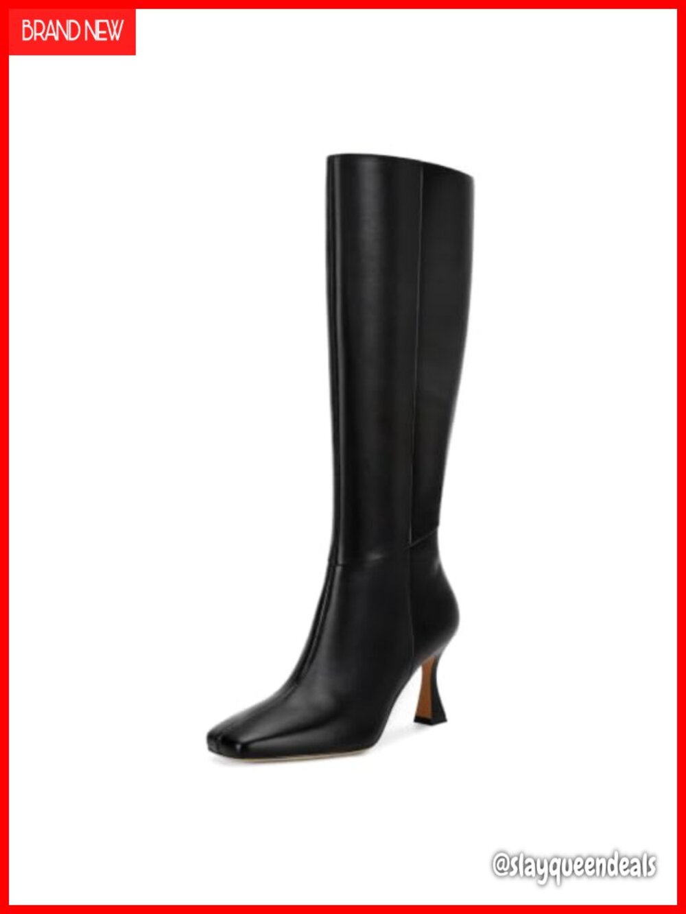 Faux Leather Knee High Boots Kitten Heel Square Toe Side Zip Dress Boots